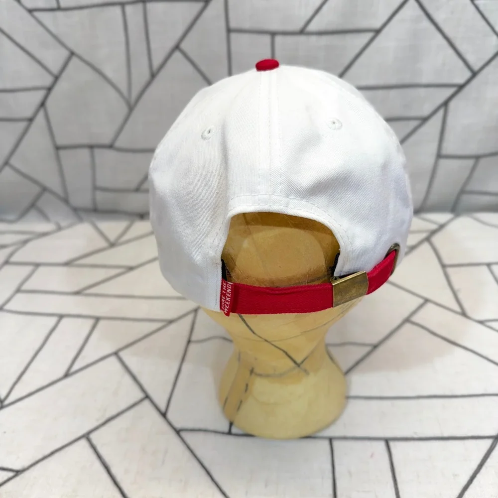 Sunday Golf Hat OS White Red Embroidered Logo Adjustable Strapback Dad Cap